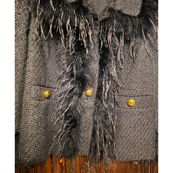 Halogen x Atlantic-Pacific Feather Trim Tweed Blazer (2X) - Picture 4 of 12